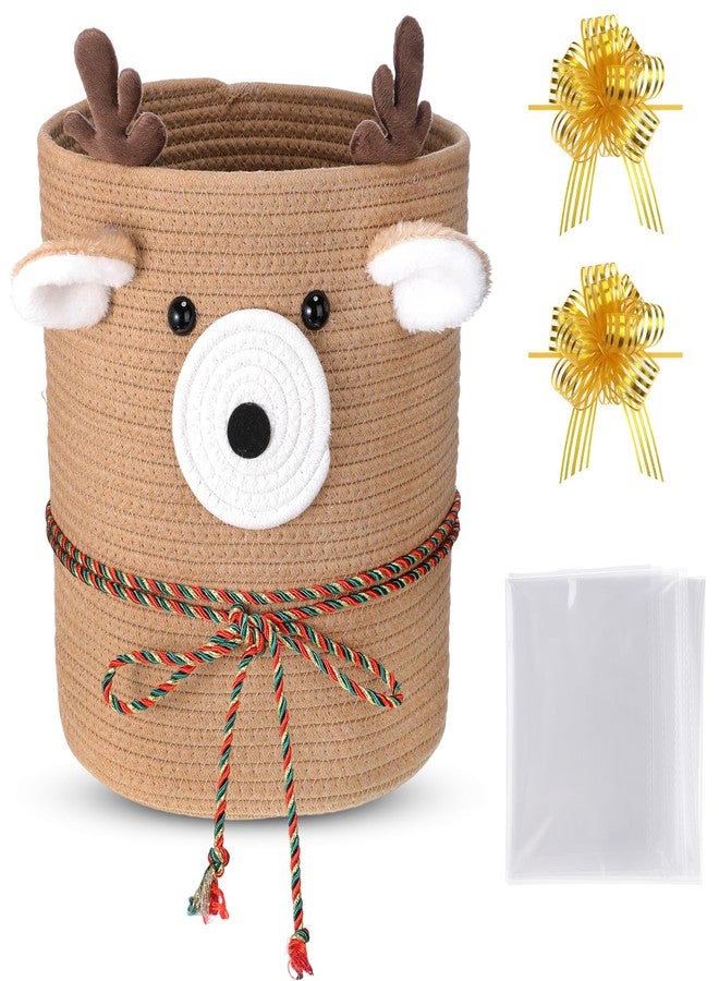 Vincreem Empty Gift Basket with Wrap Bag and Ribbon Bow Small Woven Gift Basket Cotton Rope Storage Organizer for Valentines Shower Toys Clothes Towels 10" x 11" - Image 1